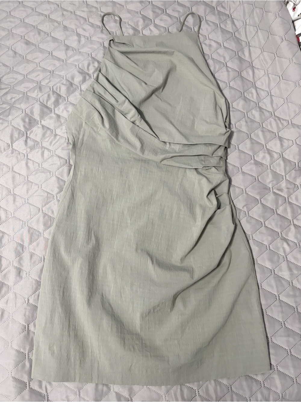 ZARA Light Gray Ruffled Open Back Slip Dress Size L